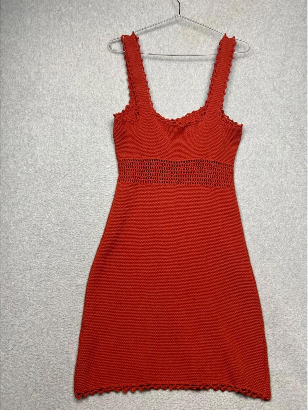 Rebecca Taylor Sheath Dress Womens XS Burnt Orange Crochet Knit Boho Beach